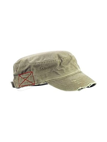 Baseball Caps Distressed Washed Cotton Cadet Army Cap - Cadet Hat - Khaki - C018RW53RMK $12.47