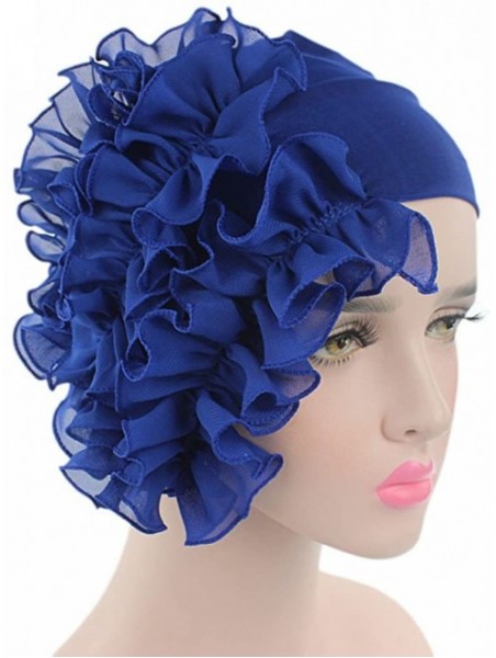 Berets Womens Wrap Cap Flower Chemo Hat Beanie Scarf Turban Headband - Blue - CF18INZANKD $10.66