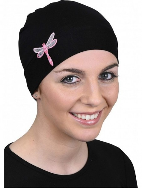 Skullies & Beanies Chemo Beanie Sleep Cap Pink Dragonfly - Black - CH18722EAUQ $17.77