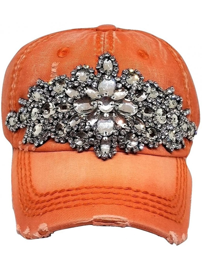 Baseball Caps Women's Horizontal Bling Distressed Baseball Cap - Burnt Orange - C5184YYTWE5 $54.64