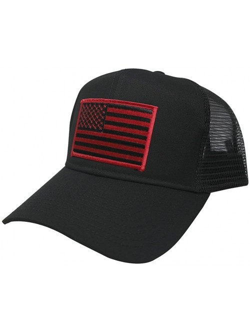 Baseball Caps USA American Flag Patch Snapback Trucker Mesh Cap - Black - Black/Red - CD12I1Z8YMD $16.42