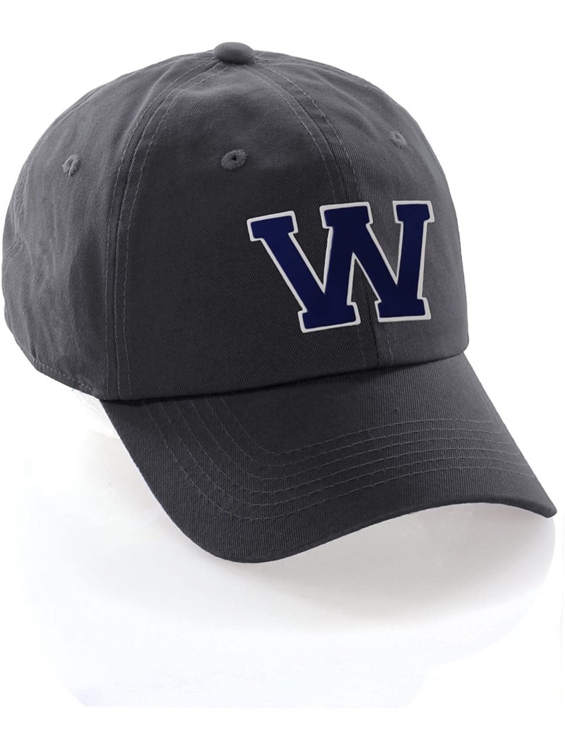 Baseball Caps Custom Hat A to Z Initial Letters Classic Baseball Cap- Charcoal Hat White Navy - Letter W - CV18ET47MY4 $17.28