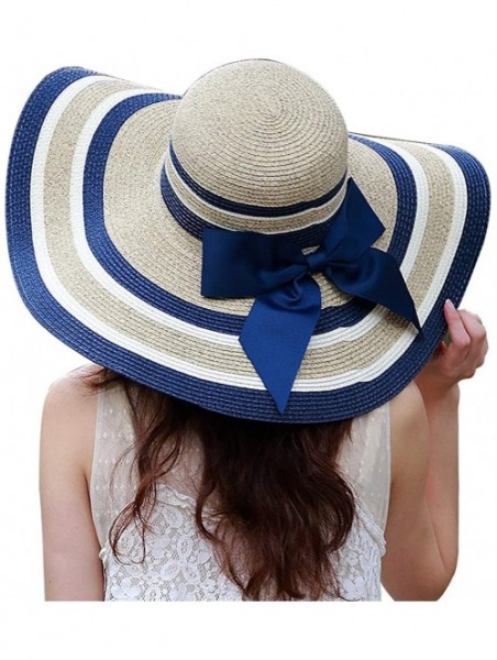 Sun Hats Sun Hat for Women Girls Large Wide Brim Straw Hats UV Protection Beach Packable Straw Caps - Tw-navy - CF18SSTM3D2 $...