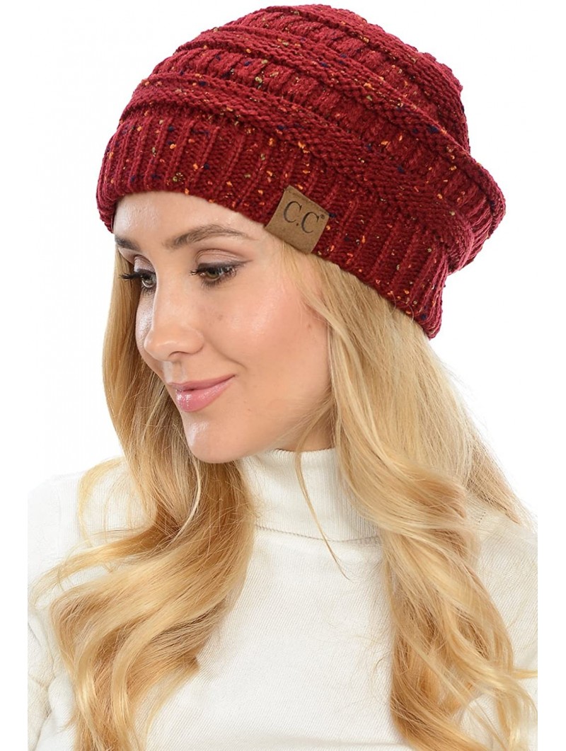 Skullies & Beanies USA Trendy Warm Chunky Soft Stretch Cable Knit Slouchy Beanie - M.burgundy - CW12NBVL9AI $11.73