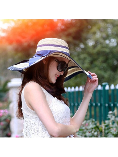 Sun Hats Sun Hat for Women Girls Large Wide Brim Straw Hats UV Protection Beach Packable Straw Caps - Tw-navy - CF18SSTM3D2 $...