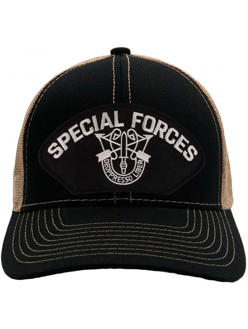Baseball Caps US Special Forces Hat/Ballcap Adjustable One Size Fits Most - Mesh-back Black & Tan - C718IRAIOZX $28.53