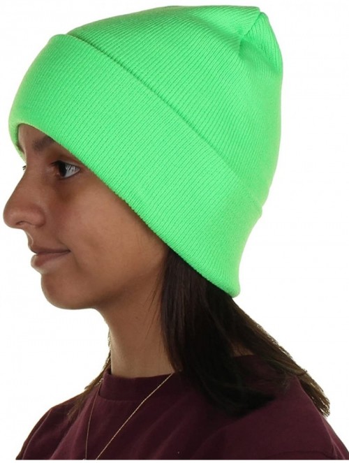 Skullies & Beanies Knit Cuffed Beanie in Bright- Neon Colors One Size fits Most - Green - CN12BJKNNZP $10.81