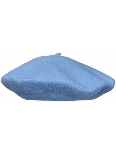 Berets Women's Wool Solid Color Classic French Beret Beanie Hat - Sky Blue - C612LCO10IF $13.84