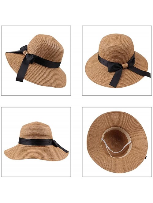 Sun Hats Women-Girls Straw Sun Hat Summer Beach Cap Foldable Visor Floppy Hats Wide Brim with Strap-Big Bowknot-Adjustable - ...