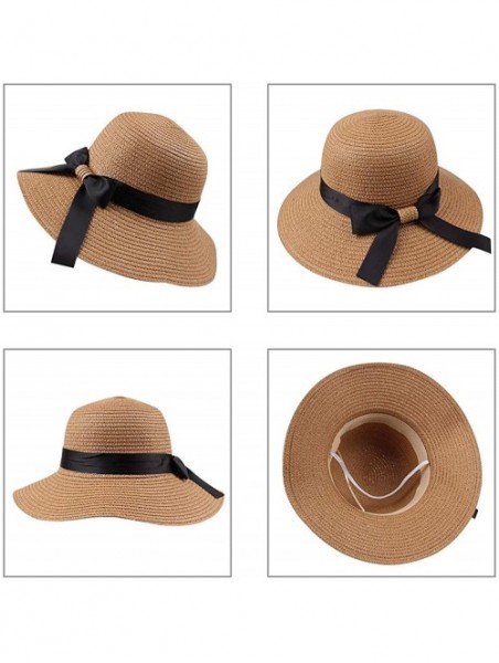 Sun Hats Women-Girls Straw Sun Hat Summer Beach Cap Foldable Visor Floppy Hats Wide Brim with Strap-Big Bowknot-Adjustable - ...