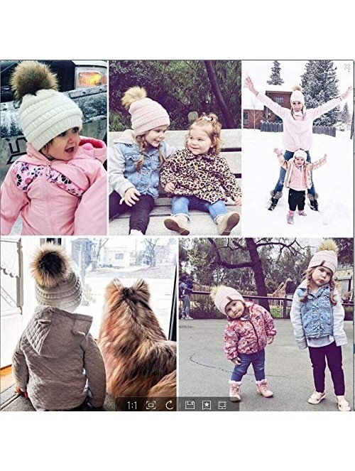 Skullies & Beanies Kids Girls Boys Winter Knit Beanie Hats Faux Fur Pom Pom Hat Bobble Ski Cap Toddler Baby Hats 1-6 Years Ol...