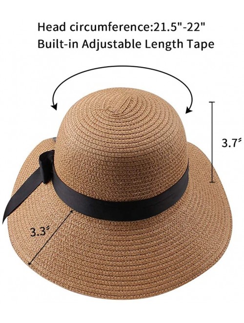 Sun Hats Women-Girls Straw Sun Hat Summer Beach Cap Foldable Visor Floppy Hats Wide Brim with Strap-Big Bowknot-Adjustable - ...