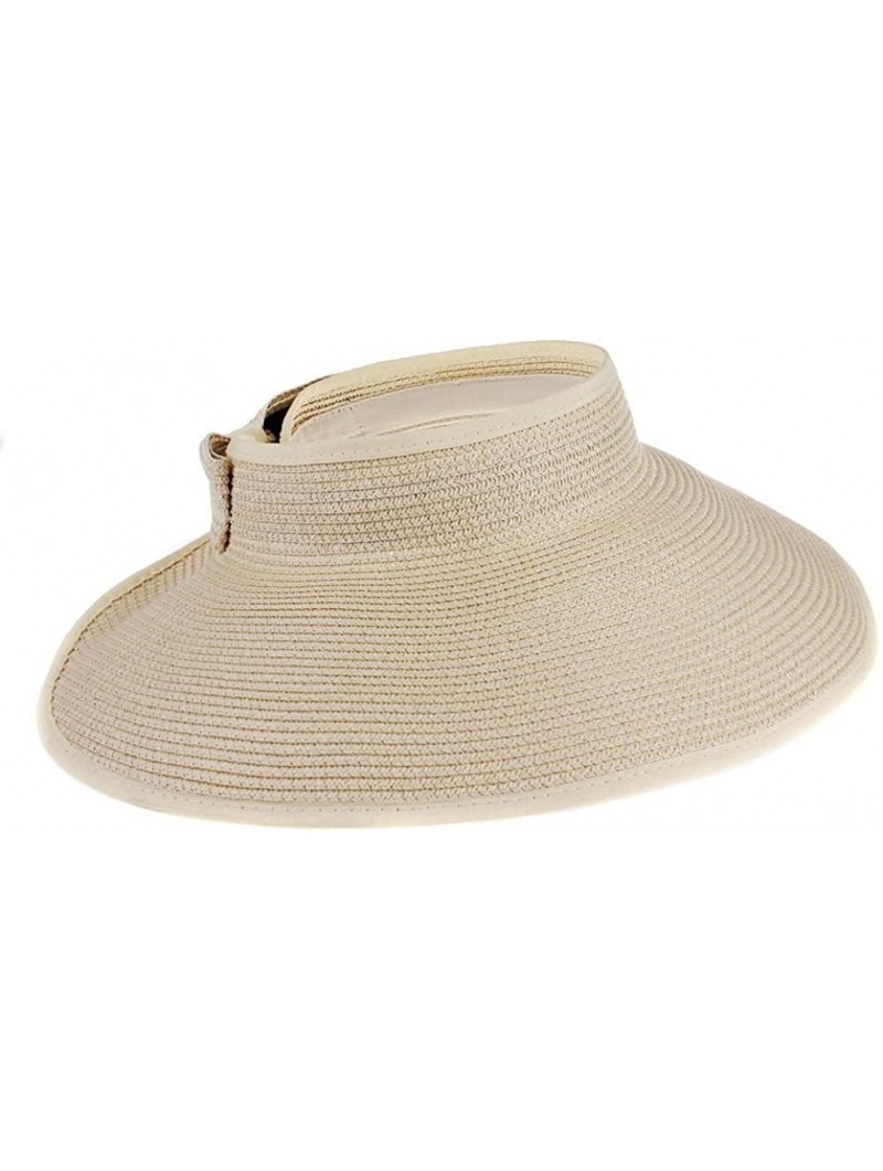 Visors Women Wide Brim Roll-up Striped/Ribbe Straw Sun Visor Packable Summer Beach Hat Bucket Pool Cap - Beige - CV12OCRQH49 ...