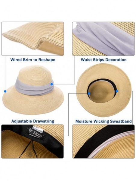 Sun Hats Packable Straw Floppy Fedora Panama Derby Beach Sun Hat for Women Band Ribbon 55-58cm - Beige_69055 - CT18DCS6YG4 $2...