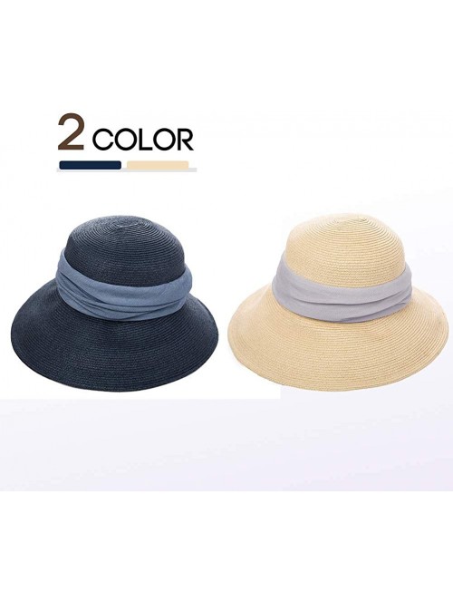 Sun Hats Packable Straw Floppy Fedora Panama Derby Beach Sun Hat for Women Band Ribbon 55-58cm - Beige_69055 - CT18DCS6YG4 $2...
