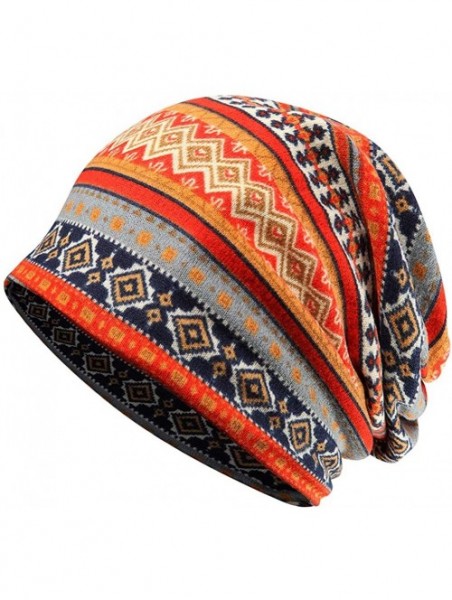 Skullies & Beanies Womens Slouchy Beanie Infinity Scarf Sleep Cap Hat for Hair Loss Cancer Chemo - 2 Pack Orange/Blue Stripes...