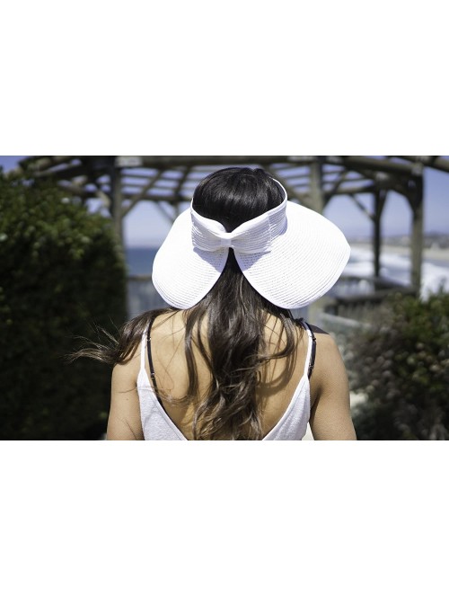 Sun Hats Women's Summer Wide Brim Roll-Up Straw Sun Visor Hat - White - CS12NAJNMH0 $20.34