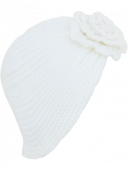 Skullies & Beanies Baroque Style Ladies Winter Chunky Knit Floral Turban Beanie Ski Chemo Hat A232 - Ivory - C911O4QKG6L $16.10