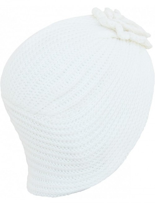 Skullies & Beanies Baroque Style Ladies Winter Chunky Knit Floral Turban Beanie Ski Chemo Hat A232 - Ivory - C911O4QKG6L $16.10