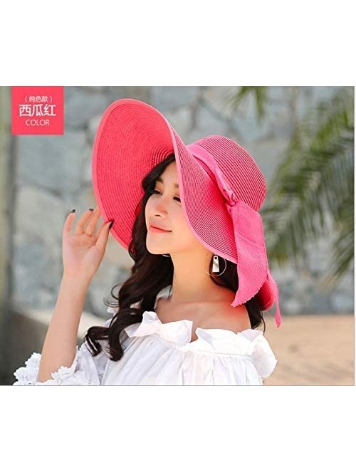 Sun Hats Womens Wide Brim Straw Hat Floppy Foldable Summer Beach Sun Hats for Women UPF50+ - Watermelon Red - CA18U57NTSO $16.36