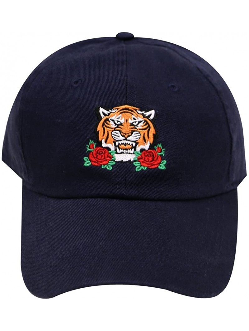 Baseball Caps Tre110 Tiger and Roses Cotton Baseball Caps - Multi Colors - Navy - CP18C7D4LH9 $17.96