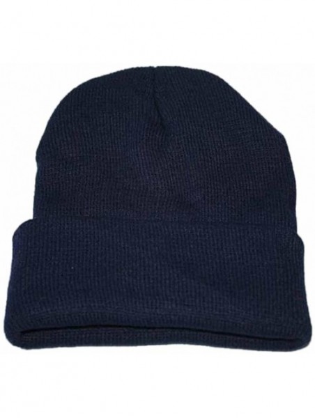 Skullies & Beanies Knitted Hat- Unisex Slouchy Knitting Beanie Hip Hop Cap Warm Winter Ski Hat - Dark Blue - CC187K5M46E $12.03