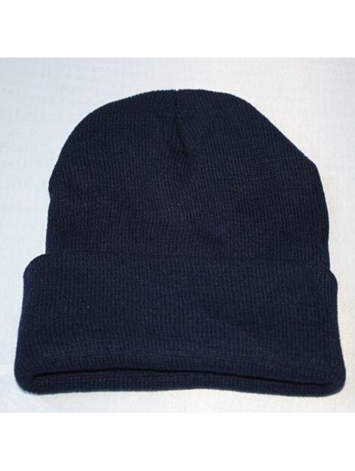 Skullies & Beanies Knitted Hat- Unisex Slouchy Knitting Beanie Hip Hop Cap Warm Winter Ski Hat - Dark Blue - CC187K5M46E $12.03