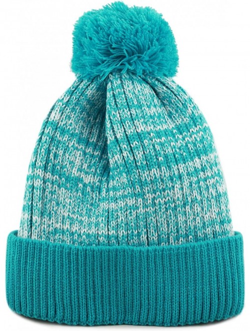 Skullies & Beanies Exclusive Ribbed Knit Warm Fuzzy Thick Fleece Lined Winter Skull Beanie - Turquoise With Pom - CX18KDIQ0C8...