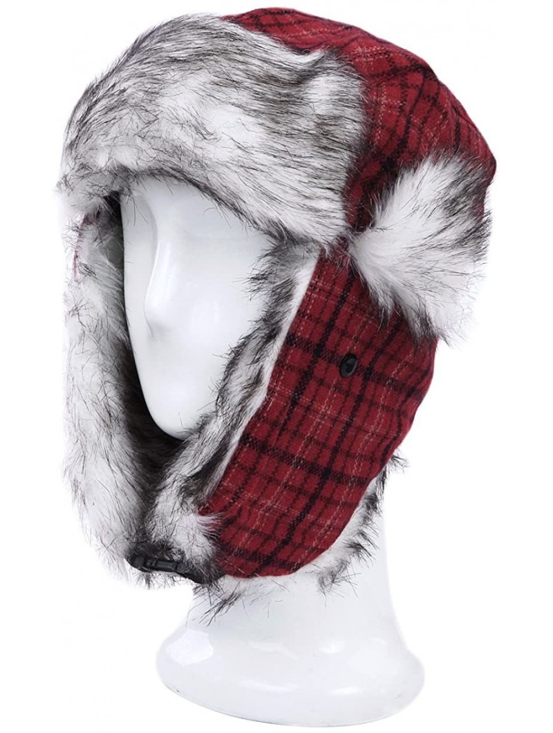 Bomber Hats Warm Winter Plaid Faux Fur Trapper Ski Snowboard Hunter Hat - Diff Colors - Red - CJ1273T7WFD $11.92