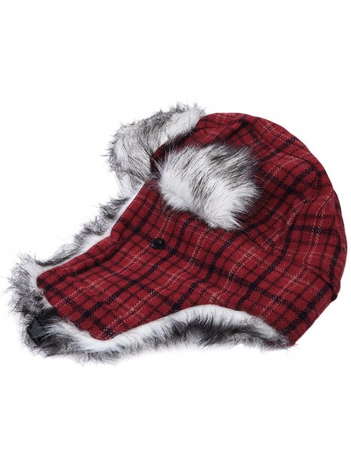 Bomber Hats Warm Winter Plaid Faux Fur Trapper Ski Snowboard Hunter Hat - Diff Colors - Red - CJ1273T7WFD $11.92