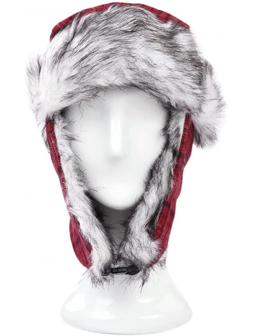 Bomber Hats Warm Winter Plaid Faux Fur Trapper Ski Snowboard Hunter Hat - Diff Colors - Red - CJ1273T7WFD $11.92