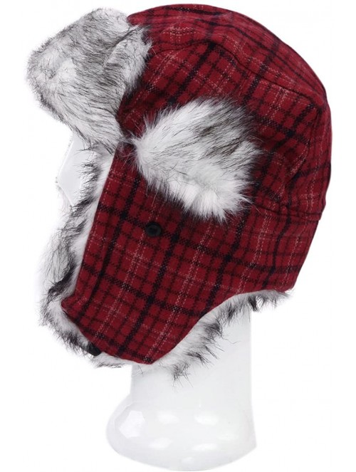 Bomber Hats Warm Winter Plaid Faux Fur Trapper Ski Snowboard Hunter Hat - Diff Colors - Red - CJ1273T7WFD $11.92