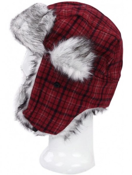 Bomber Hats Warm Winter Plaid Faux Fur Trapper Ski Snowboard Hunter Hat - Diff Colors - Red - CJ1273T7WFD $11.92