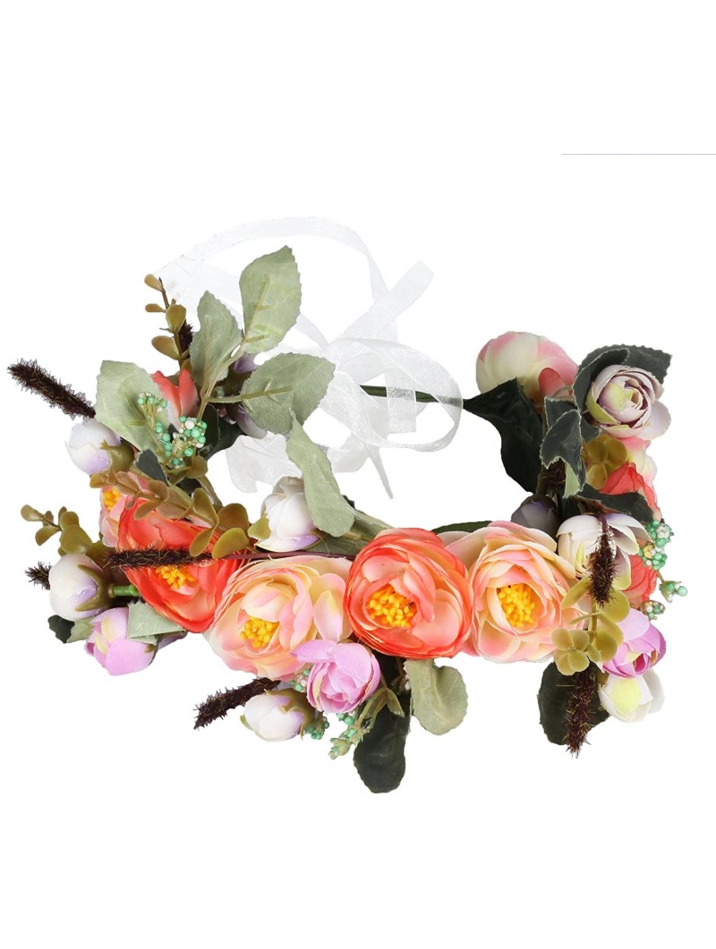 Headbands Adjustable Flower Headband Hair Wreath Floral Garland Crown Halo Headpiece with Ribbon Boho Wedding Festival - L - ...
