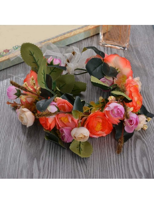 Headbands Adjustable Flower Headband Hair Wreath Floral Garland Crown Halo Headpiece with Ribbon Boho Wedding Festival - L - ...