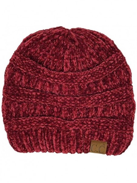 Skullies & Beanies Warm Soft Cable Knit Skull Cap Slouchy Beanie Winter Hat (Chenille Burgundy) - CF18HR9ST8E $13.25