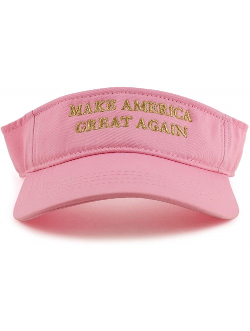 Visors Donald Trump Visor- Make America Great Again - Metallic Gold Embroidered Visor Cap - Pink - C618XXK96MT $23.21