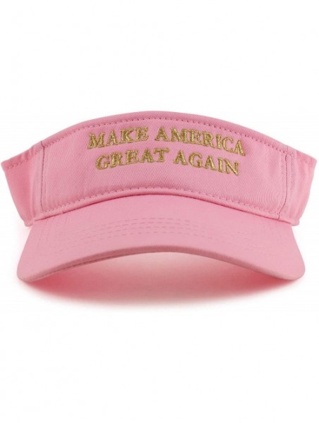 Visors Donald Trump Visor- Make America Great Again - Metallic Gold Embroidered Visor Cap - Pink - C618XXK96MT $23.21