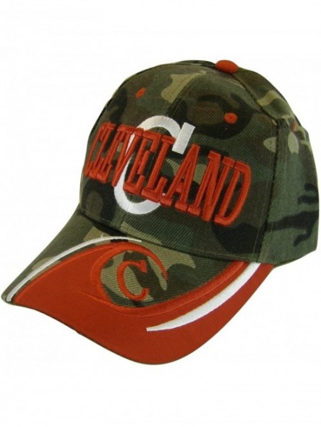 Baseball Caps Cleveland Men's C Wave Pattern Adjustable Baseball Cap - Camouflage/Red - C6186ZICTWX $12.13