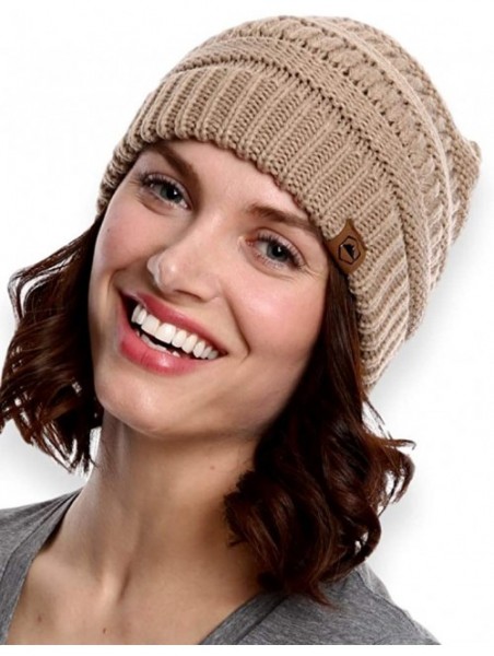 Skullies & Beanies Womens Cable Knit Beanie - Warm & Soft Stretch Winter Hats for Cold Weather - Beige - C412NBA7E5G $10.85