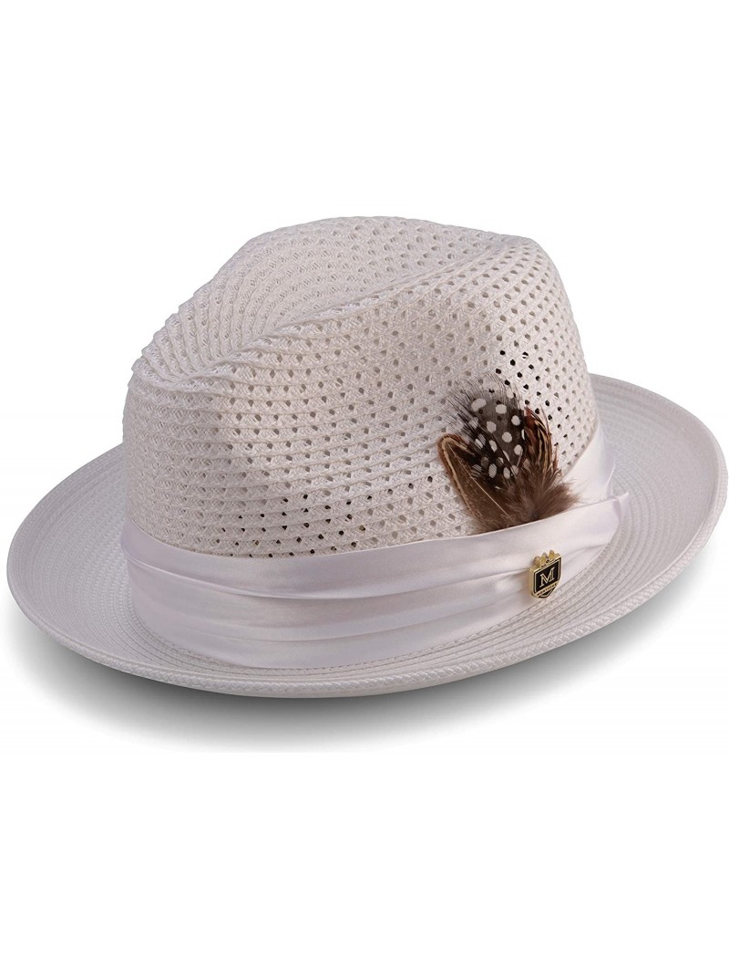 Fedoras Men's Braided Pinch Fedora Hat H24 - White - CR11VMRRSCZ $67.81