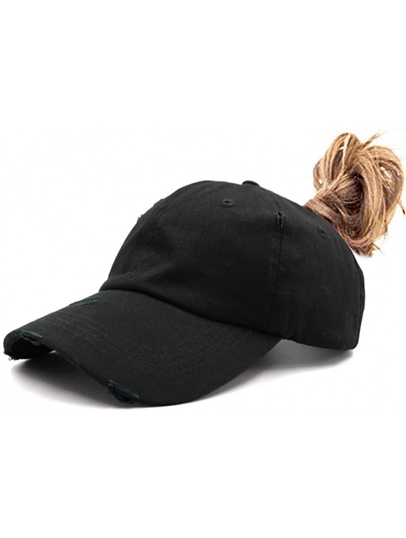 Baseball Caps Ponytail Unconstructed Washed Dad Hat Messy High Bun Ponycaps Plain Baseball Cap - C918WWX7A5H $14.61