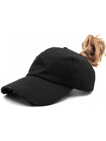 Baseball Caps Ponytail Unconstructed Washed Dad Hat Messy High Bun Ponycaps Plain Baseball Cap - C918WWX7A5H $14.61