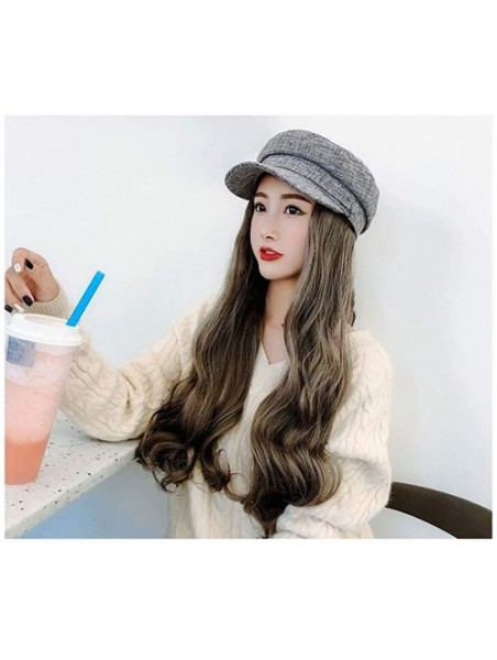 Newsboy Caps Women Newsboy Cabbie Beret Cap Visor Hat with Hair Attached Long Wavy Wig - Light Gray - CN18ZZCU0M4 $27.57