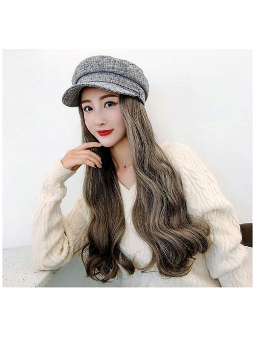 Newsboy Caps Women Newsboy Cabbie Beret Cap Visor Hat with Hair Attached Long Wavy Wig - Light Gray - CN18ZZCU0M4 $27.57