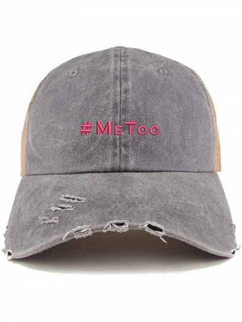 Baseball Caps MeToo Movement Hot Pink Embroidered Frayed Bill Trucker Mesh Cap - Grey - C9188EXA74N $20.31