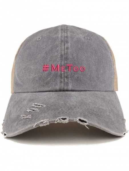 Baseball Caps MeToo Movement Hot Pink Embroidered Frayed Bill Trucker Mesh Cap - Grey - C9188EXA74N $20.31