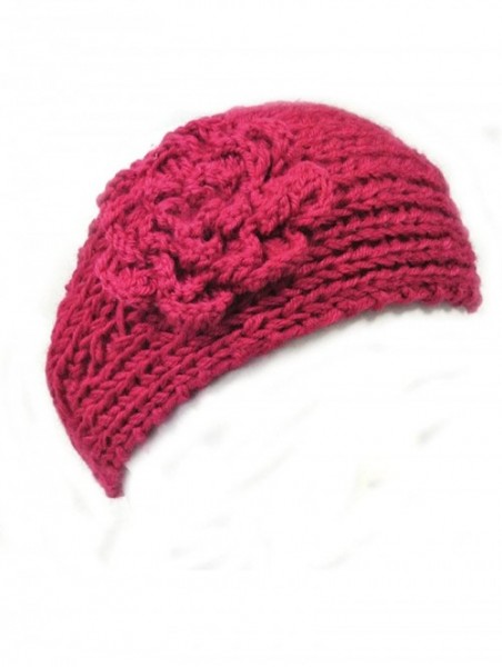 Headbands Winter Hand Knit Floral Headband - Hot Pink - CV11JW3IZE1 $15.10