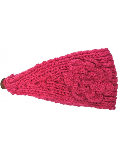 Headbands Winter Hand Knit Floral Headband - Hot Pink - CV11JW3IZE1 $15.10