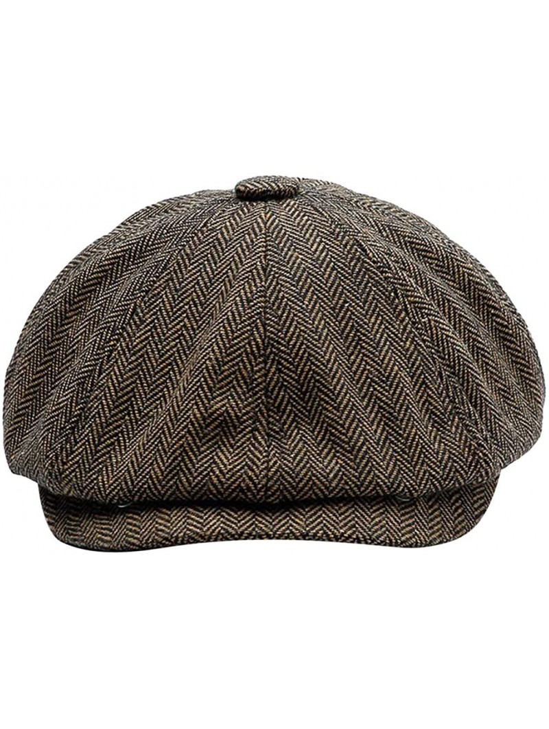 Newsboy Caps Men Visor Woolen Newsboy Beret Caps Outdoor Casual Winter Cabbie Ivy Flat Hat - Coffee - C61948OY2HG $15.50